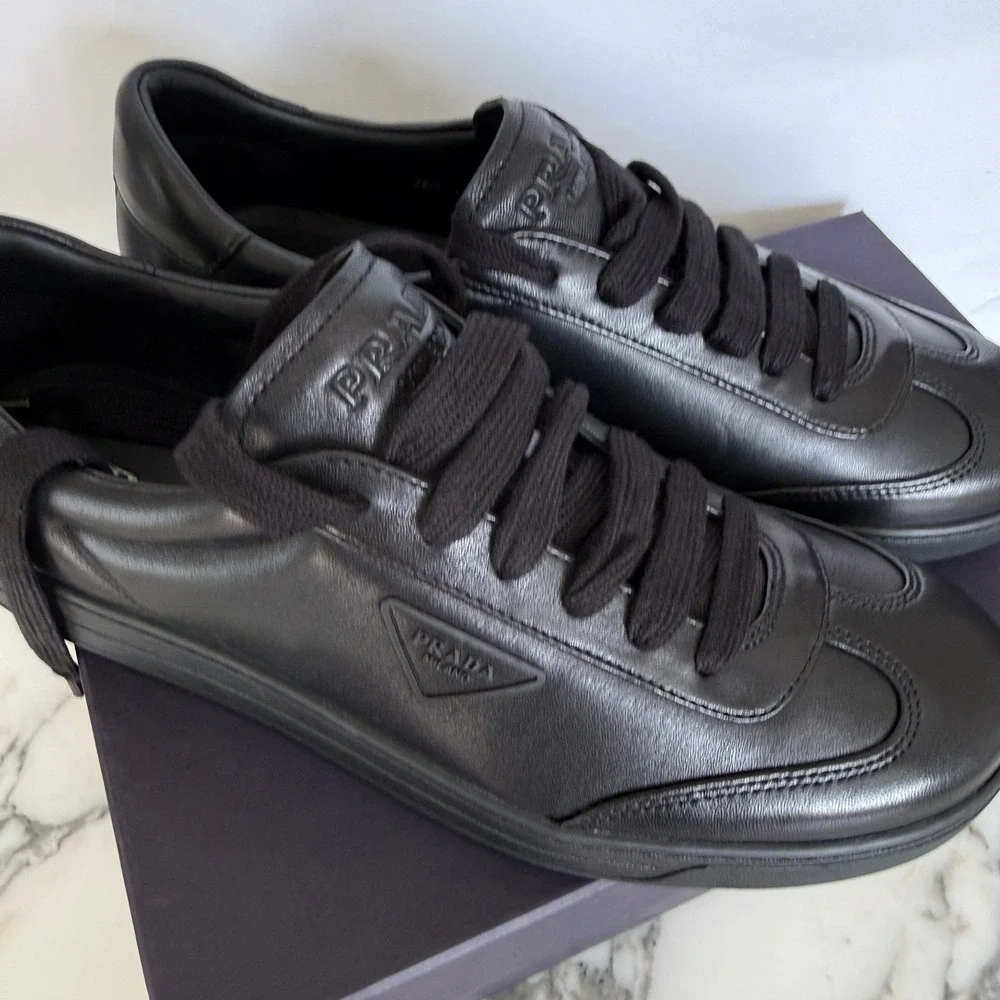 PRADA 2EG480 Black Leather Sneakers Shoes  - NEW - US 12 UK 11 - Picture 2 of 14